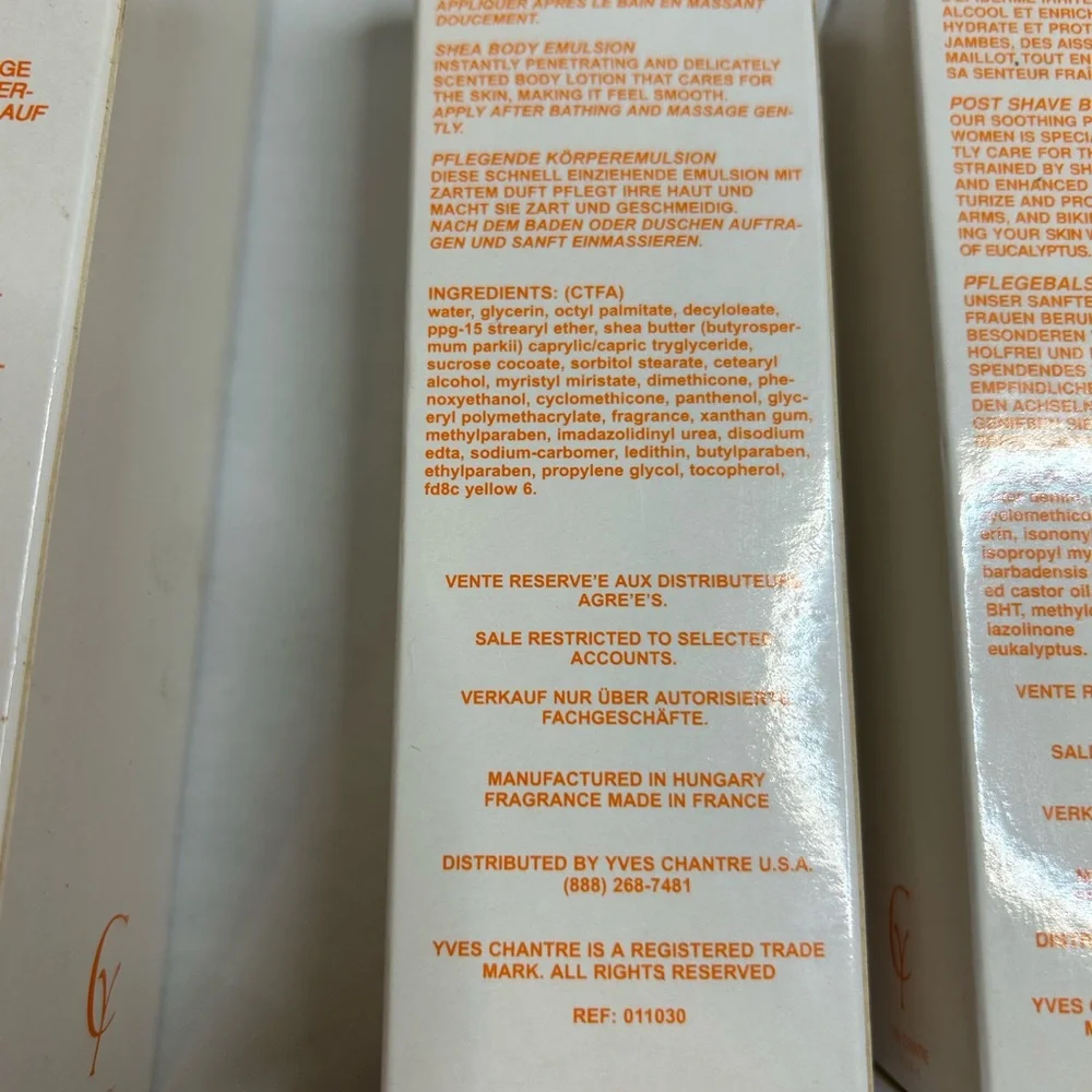 Yves Chantre Paris Shea Body Emulsion Post Shave Balm Beauty Bath & Shower Gel